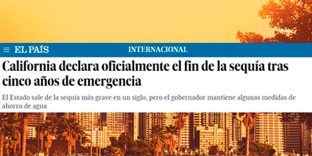 La siguiente fotografía contiene el extracto de una noticia del periódico El País sobre la sequía en california